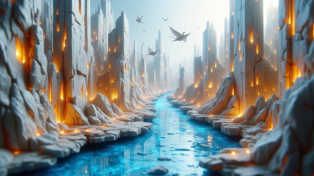 Intricate Paper City Metropolis with Origami Cranes