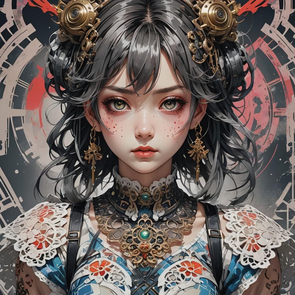 Girl in Kawaii Dress, Yoji Shinkawa-Inspired Art