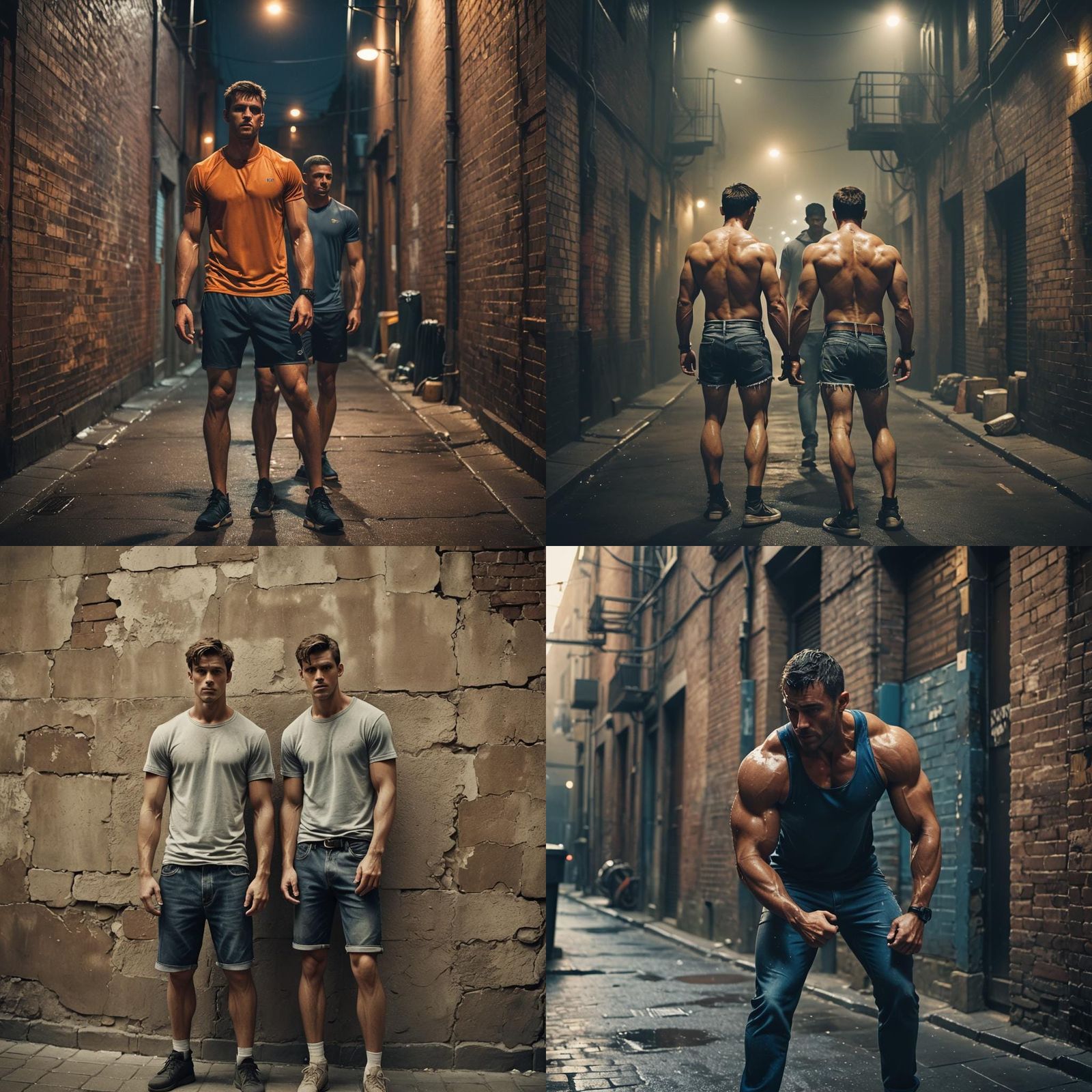 Buff Men in Denim Shorts After Alley Workout