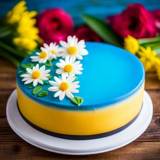 Saint Lucian Flag Cake with Marguerite Flower
