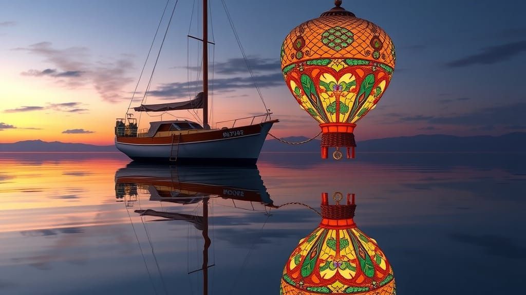 Yawl and Hot Air Balloon in Impasto Digital Art