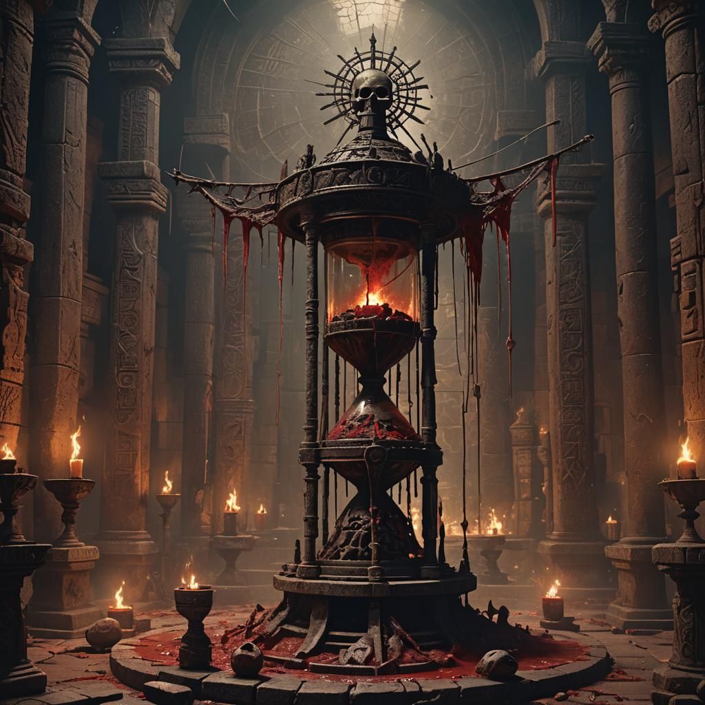 Blood Hourglass in Ancient Aztec Temple