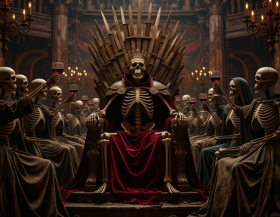 Skeleton King's Macabre Feast in Decaying Ballroom