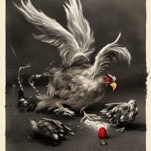 Horrific Easter Chicken in Dark Engraving Style