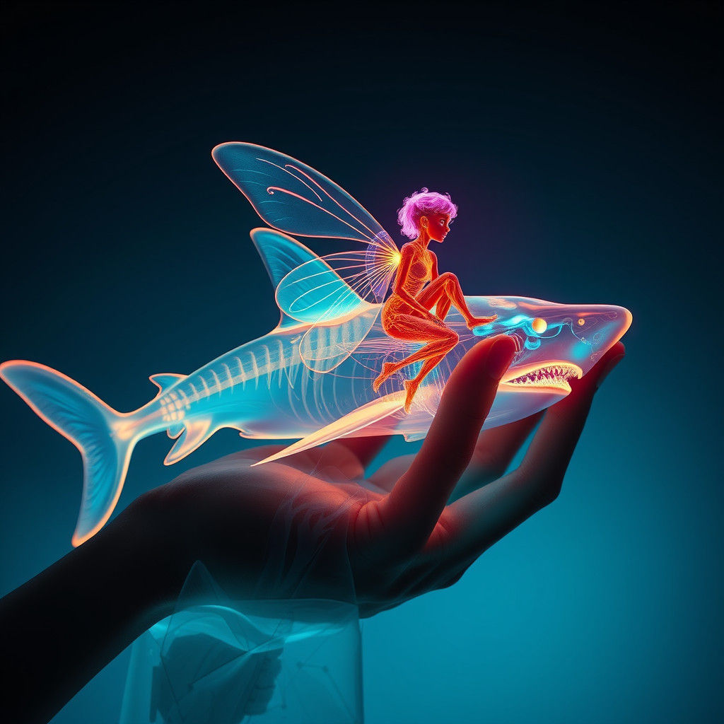 Chemiluminescent Iridescent Shark Swimming at Night