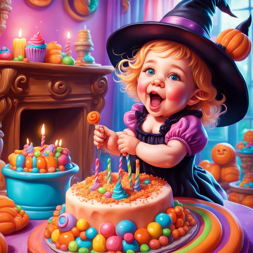 Baby Witch in Candyland: Digital Illustration