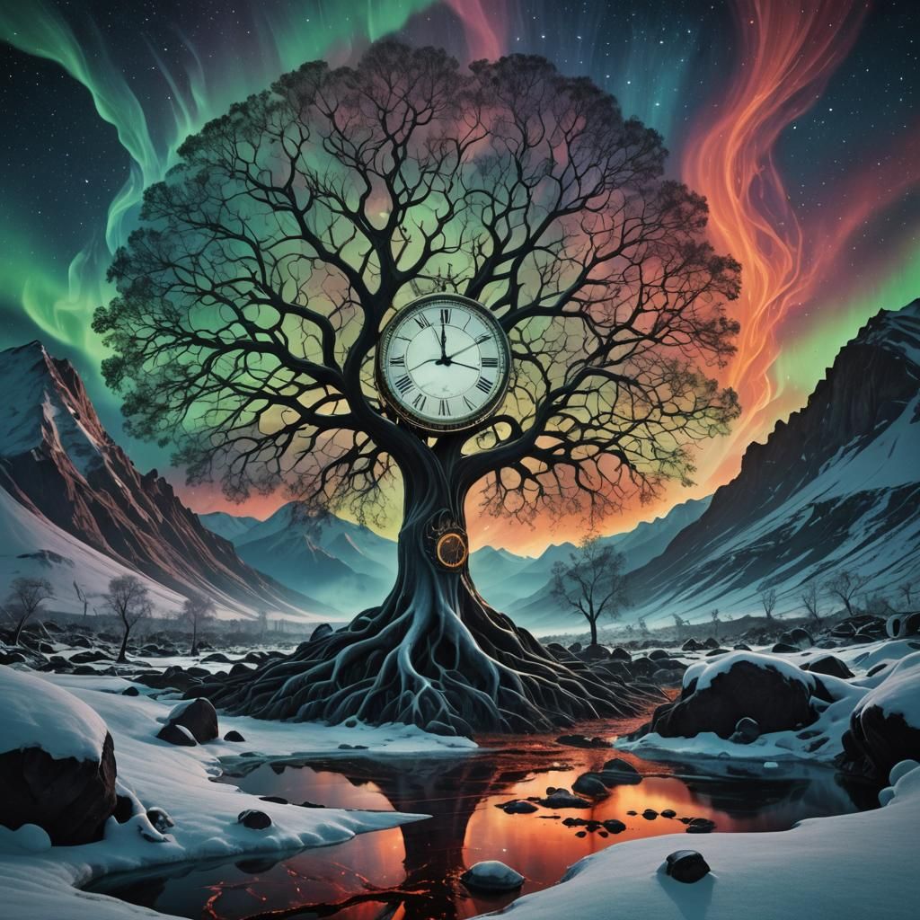 Lava Tree with Clock in Solargraph Style