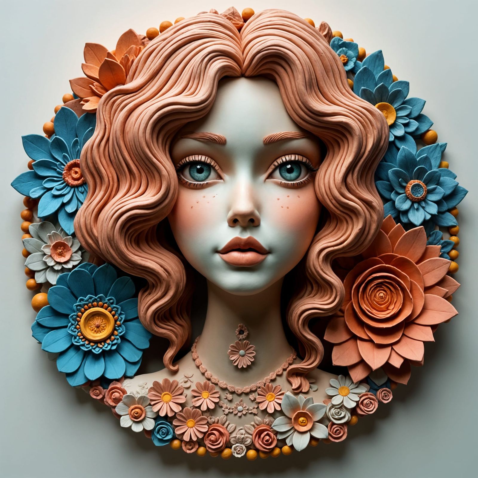 Beautiful Female in Clay Art Sculpture with Geometric Patter...