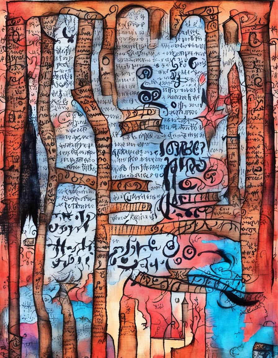 Cryptic Text on Parchment in Gothic Outsider Style
