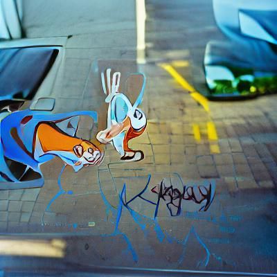 Bugs bunny and Scooby Doo human form playing tag hyperrealism Kodak Ektar