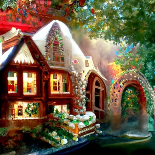 Ethereal Gingerbread House in Kinkade Style
