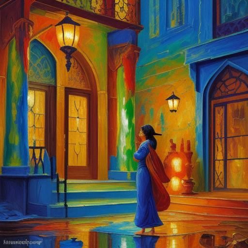 Aladdin Lamp Genie in Expressionist Oil Painting