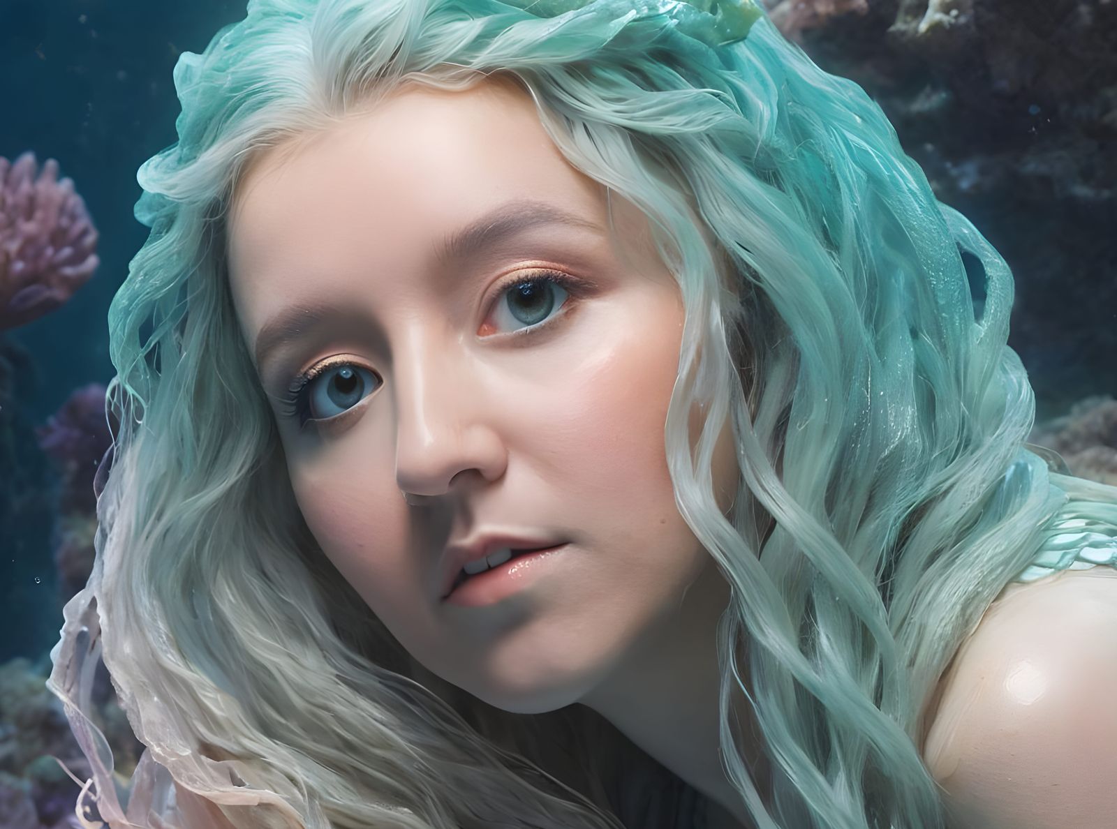 Ethereal Mermaid with Flowing Hair, Matte Painting