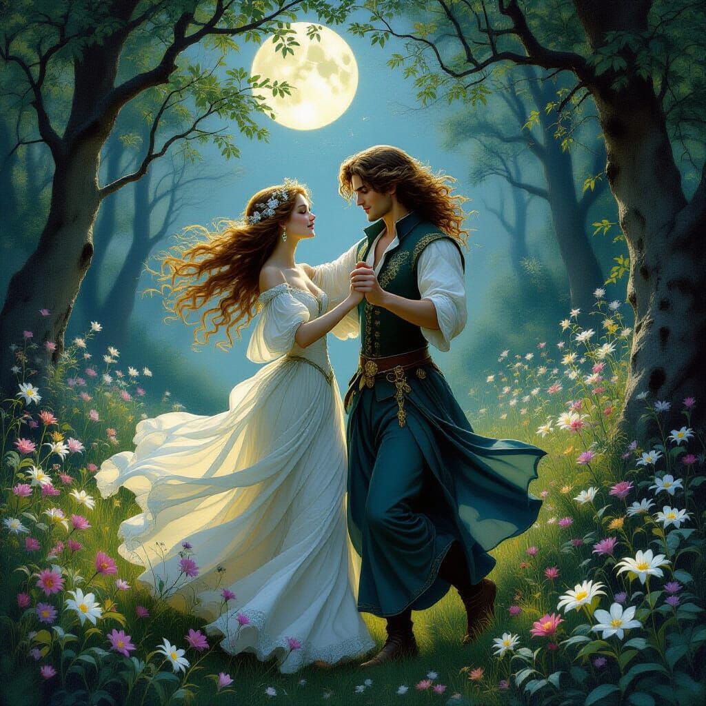 Titania and Oberon Waltz in Moonlit Glade