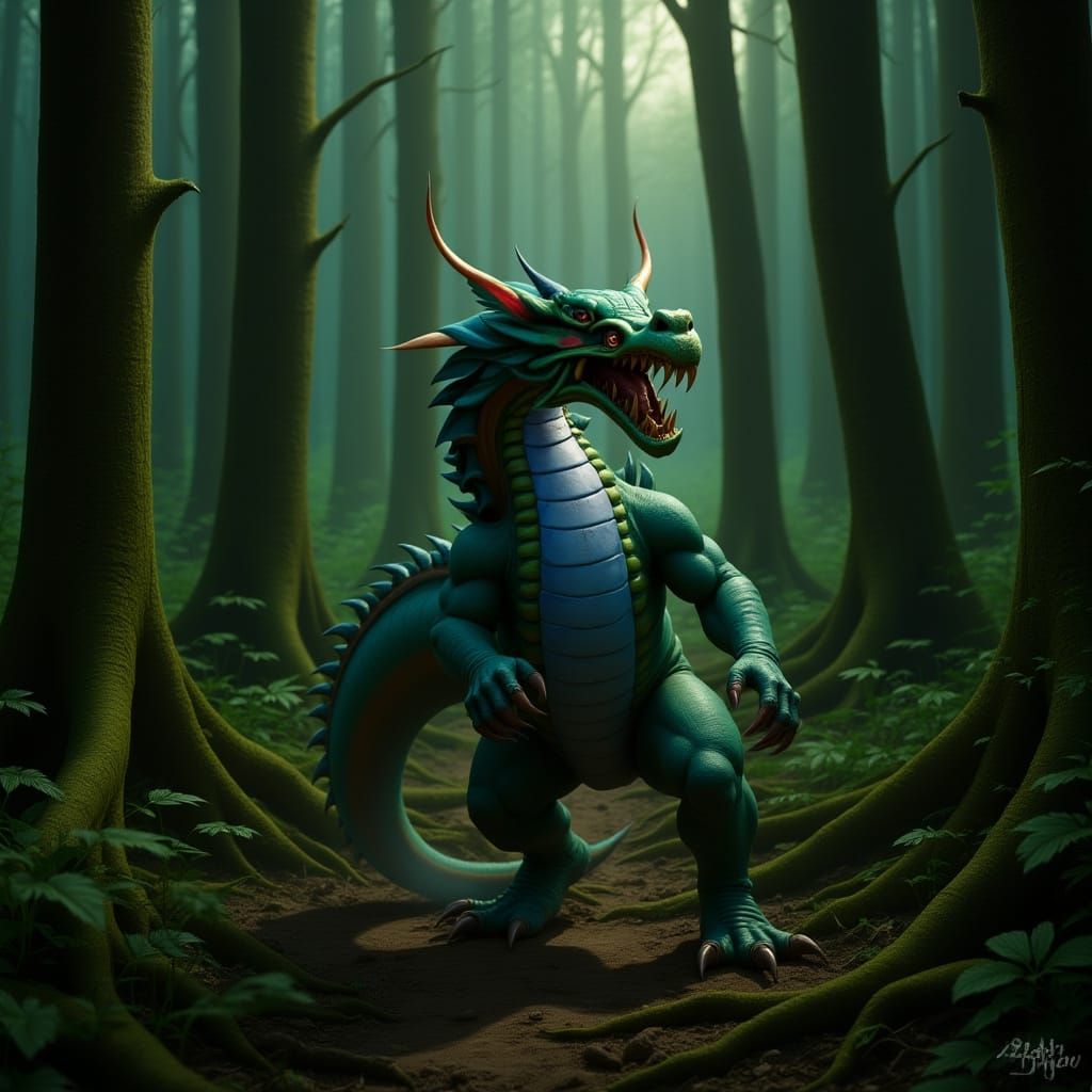 Magical Forest Dragon in Hyper-Realistic Glade