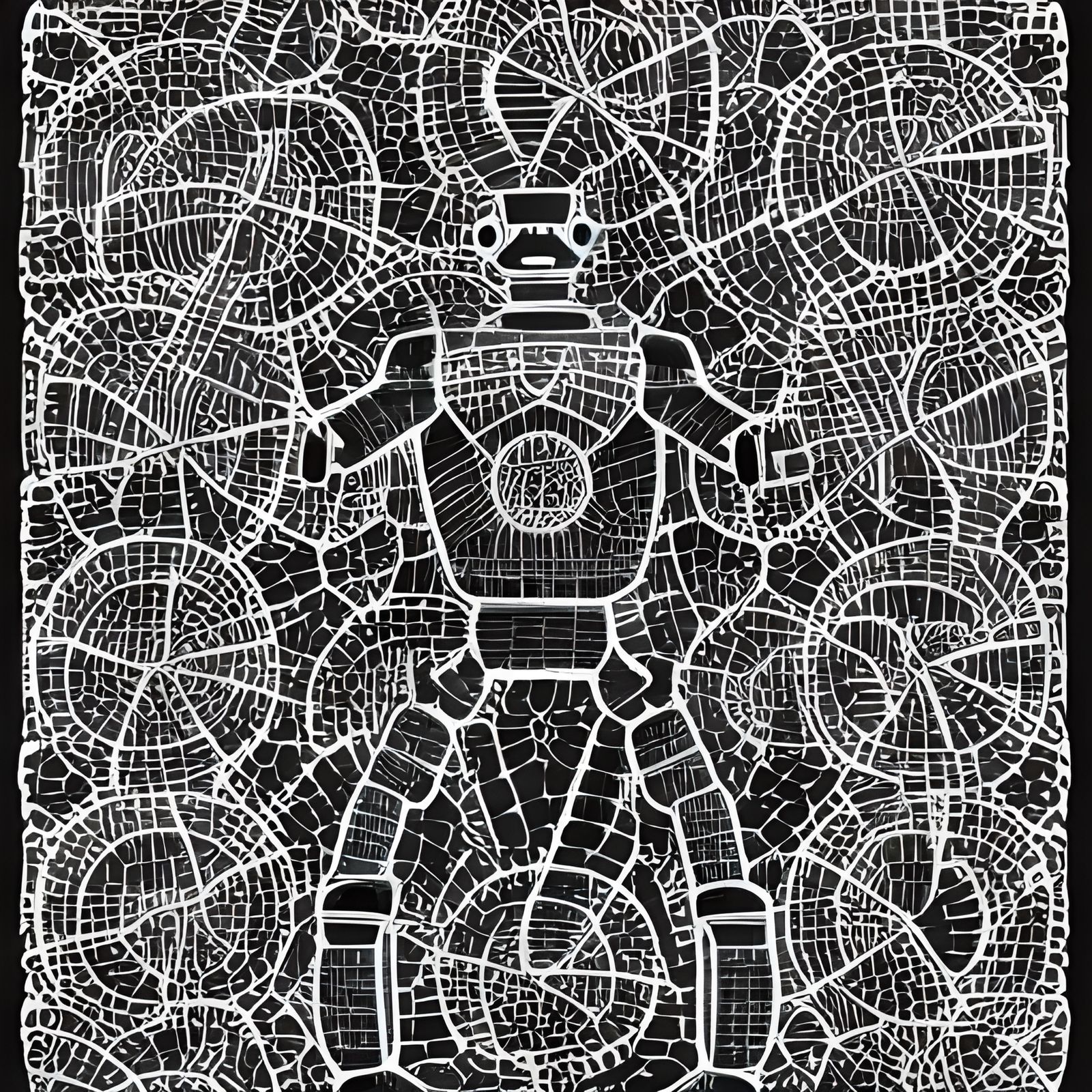 Humanoid Robot Unleashes Flamethrower with Abstract Details
