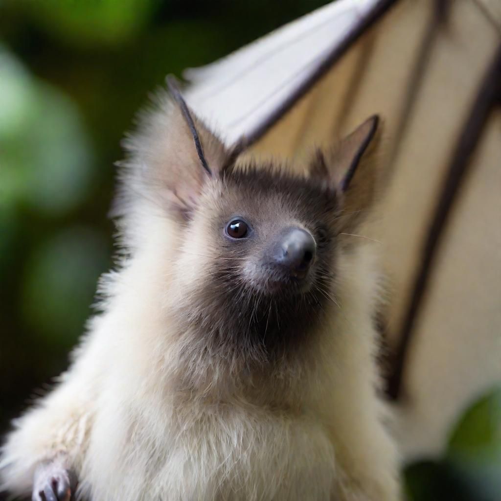 Close-Up of a Fluffy White Fruit Bat