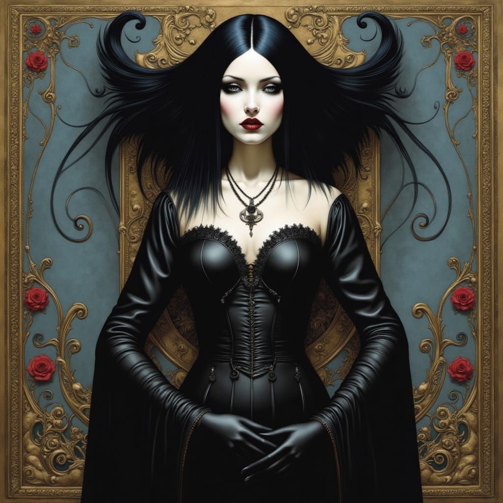 Gothic Goddess in Black and White Toile Style