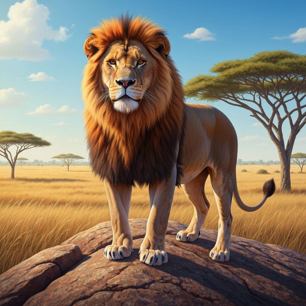 Fiery-Maned Lion Overlooking the Savanna: Hyperrealistic Art