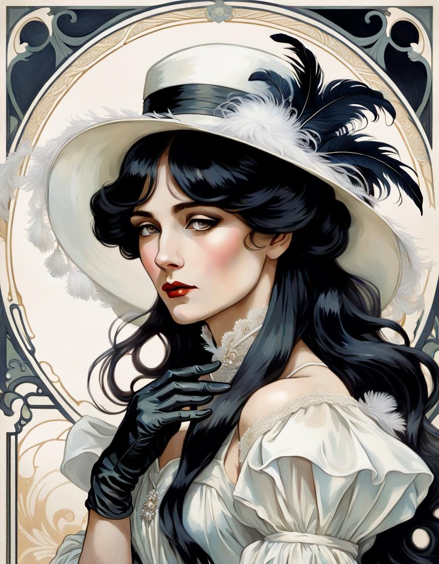 Edwardian Woman Portrait in Art Nouveau Style