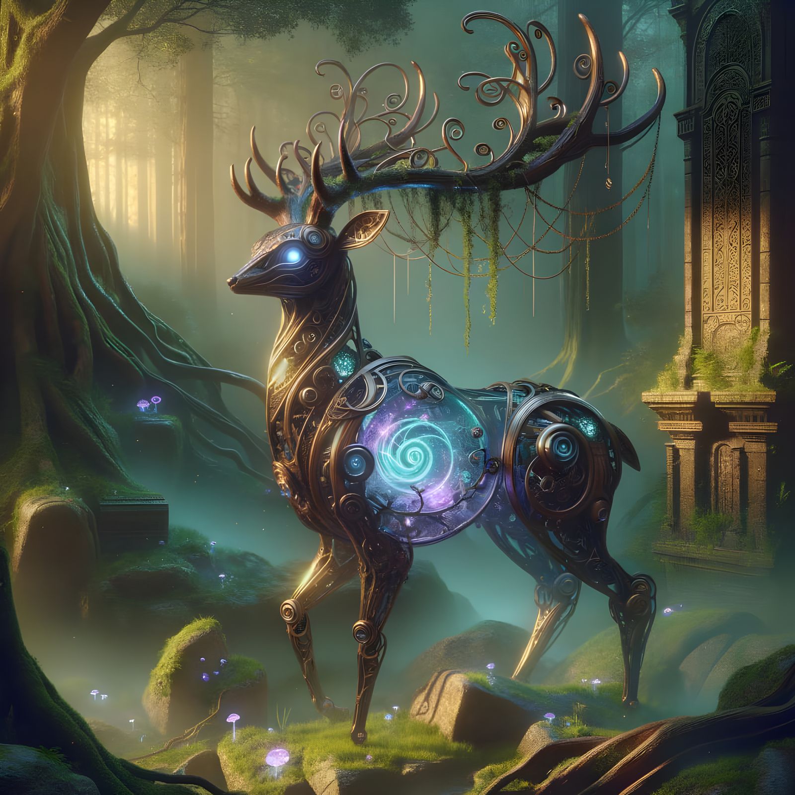 Mystical Deer Automaton in Enchanted Forest