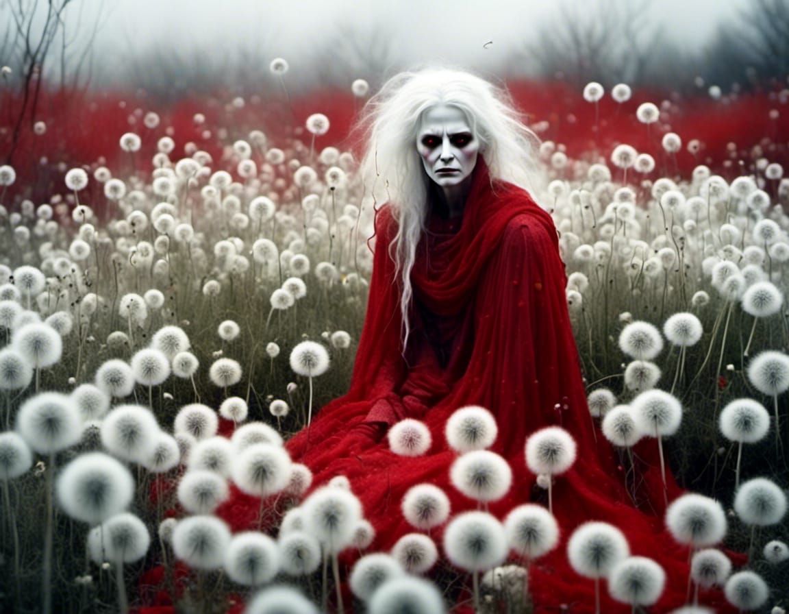 Vampire Witch in Dandelions with Red Rain