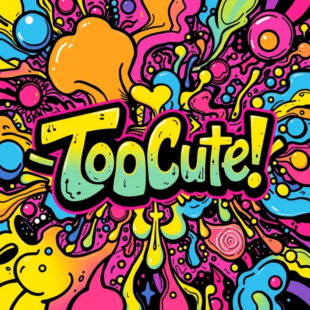 Graffiti Style "Too Cute" with Pop Art Aesthetic