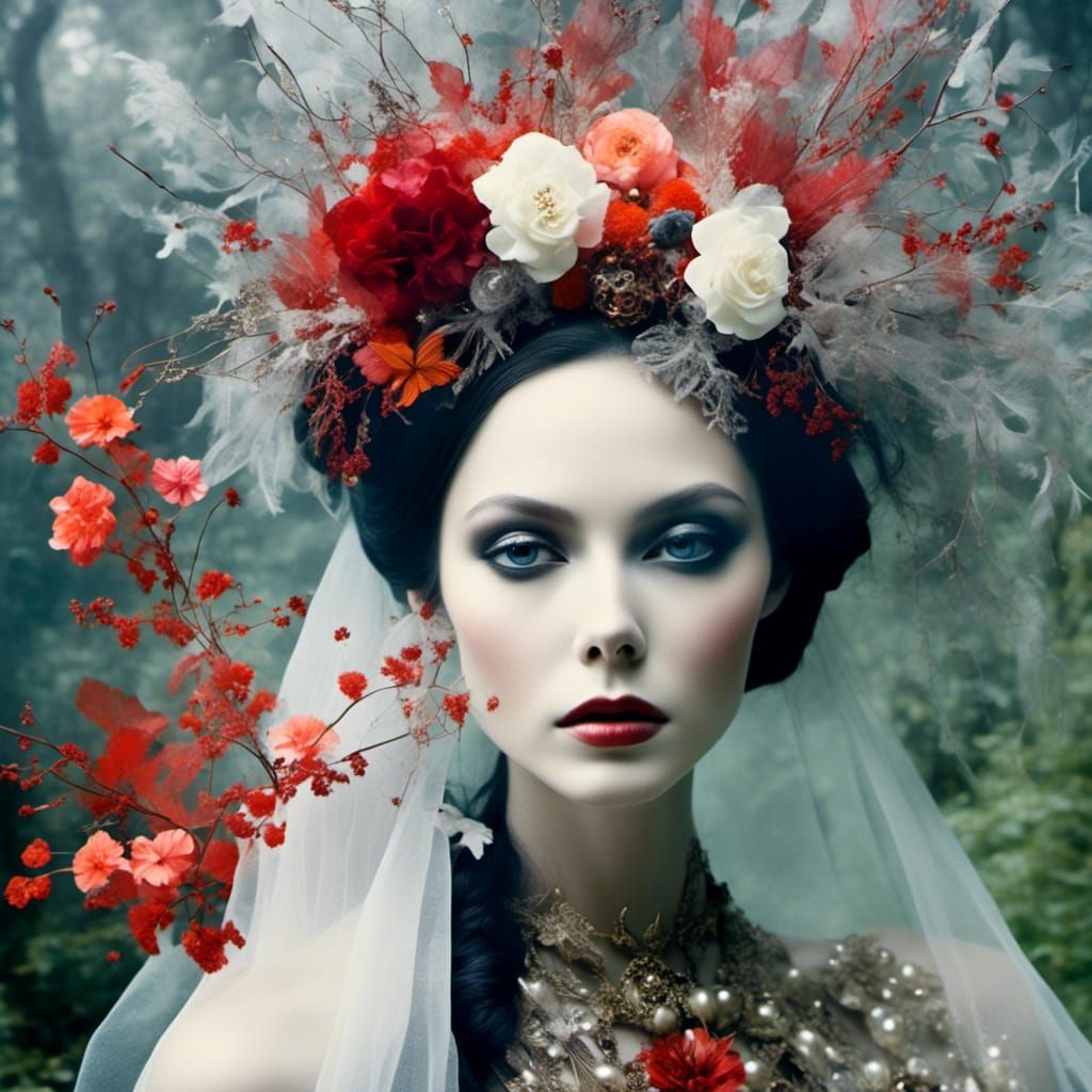 Ethereal Ghost Bride in Dystopian Forest