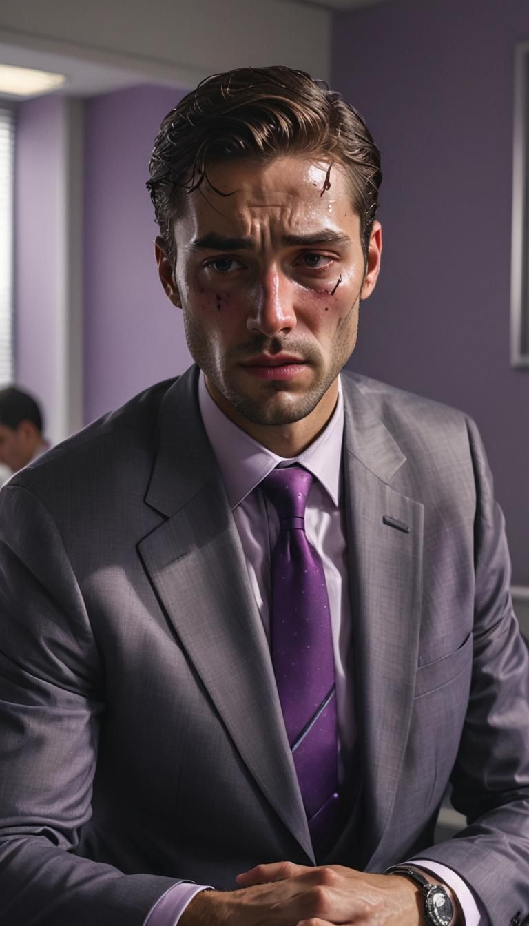 Sad Young Man Cries in Hospital Room