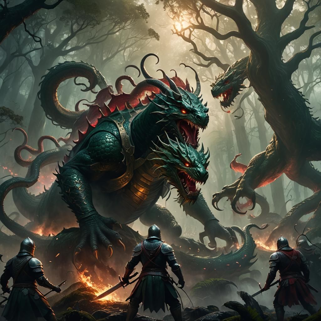 Knight Versus Hydra: Epic Fantasy Matte Painting