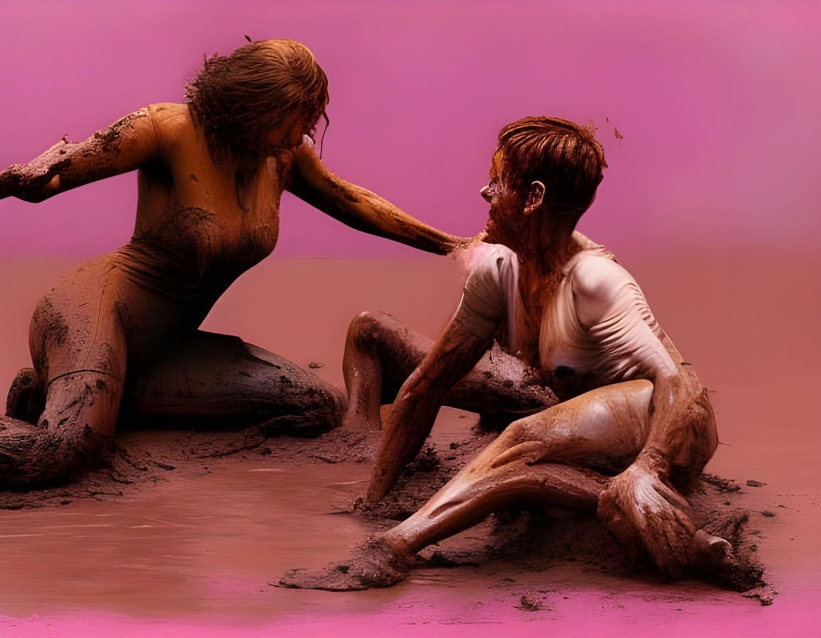 Gritty Pink Mud Wrestling, Hyperrealistic Style