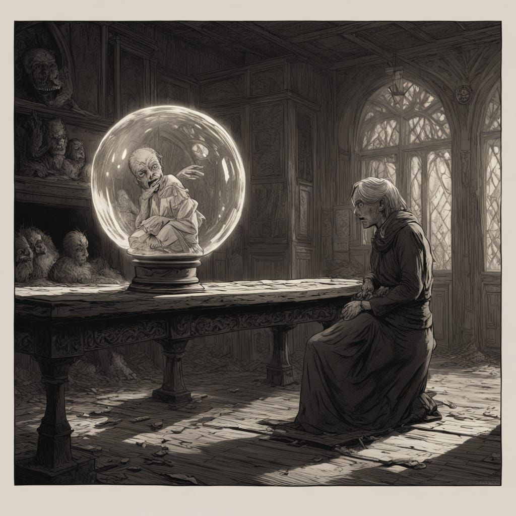 Horror Film Still: Woman with Evil Snow Globe