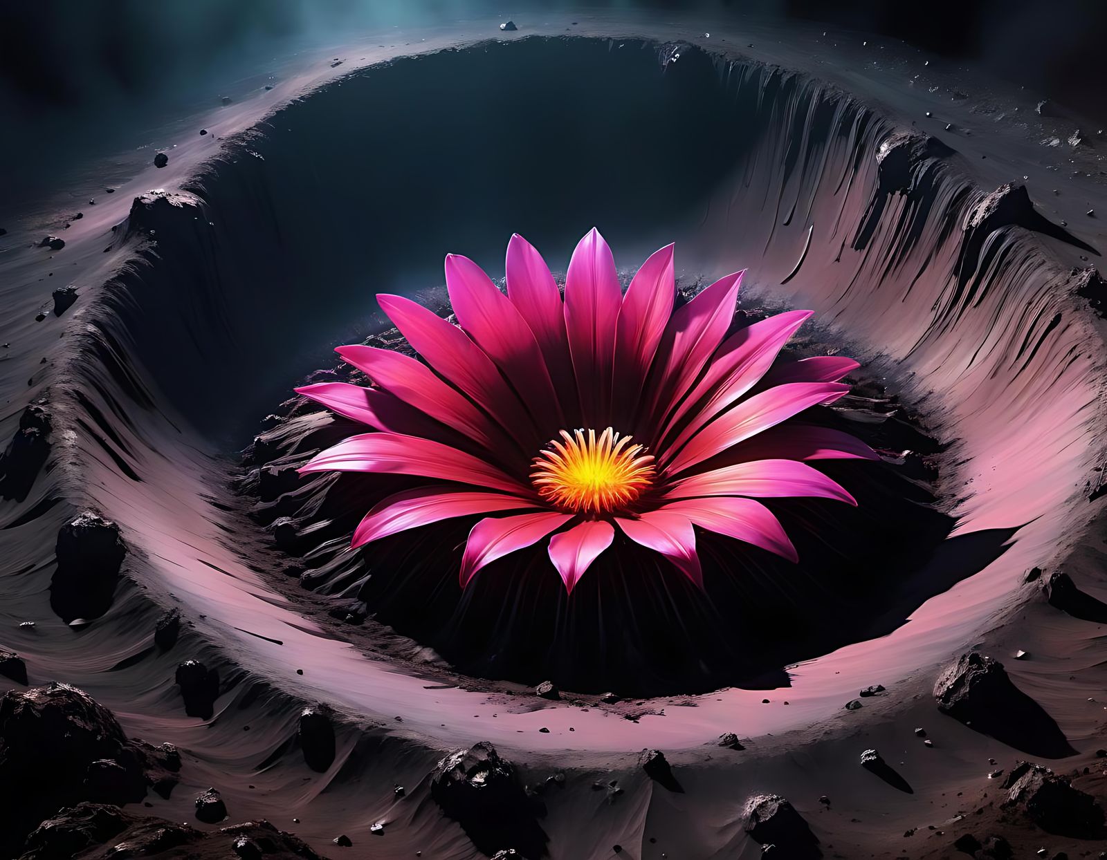 Blooming Alien Flower in Etherpunk Crater