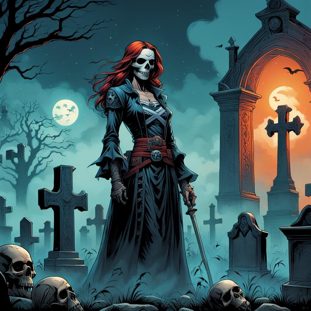 Mystical Graveyard Woman in Dark Fantasy Comic Art