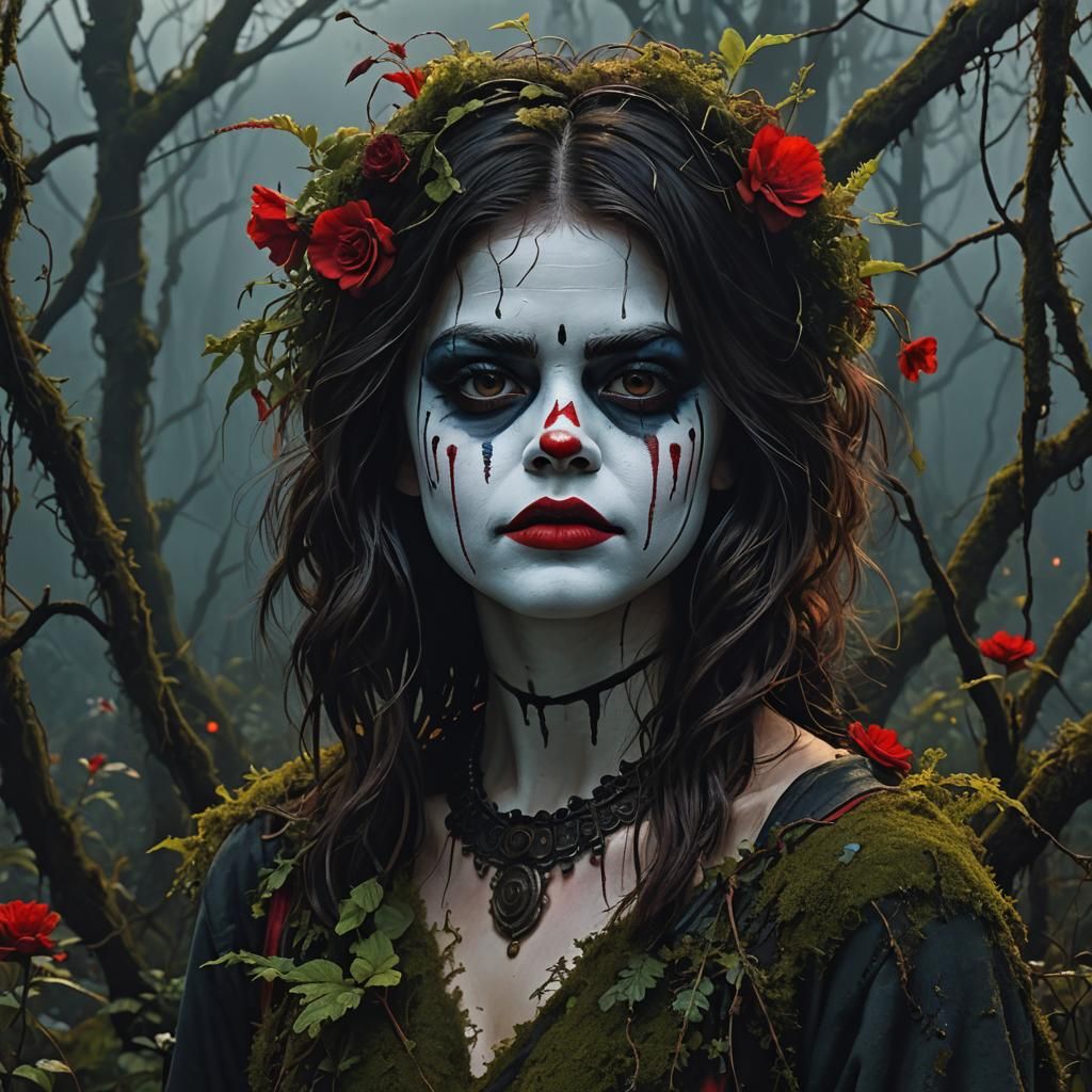 Selena Gomez as Melancholic Clown in Pop Art Style