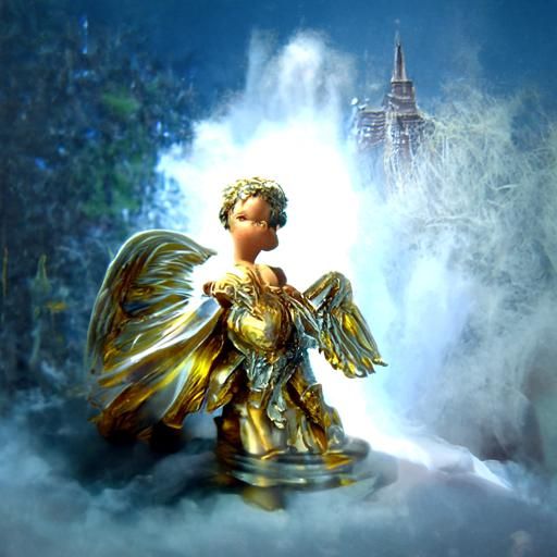 Ethereal Golden Angel in Fantasy Landscape