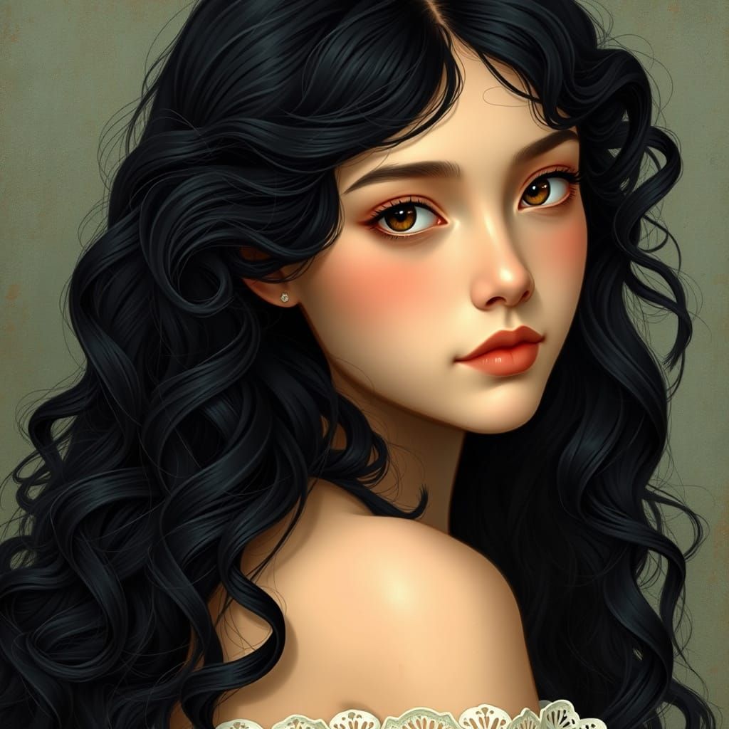 Romantic Whimsy Woman in Pre-Raphaelite Style