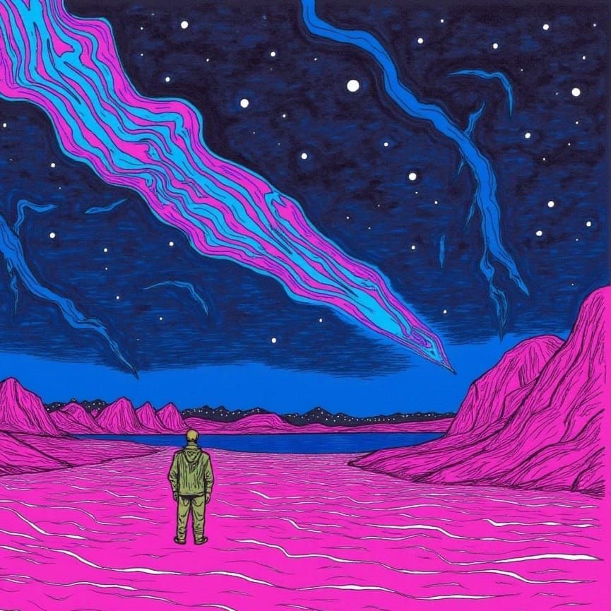 Minimalist Galaxy Storm over Ultraviolet Wasteland