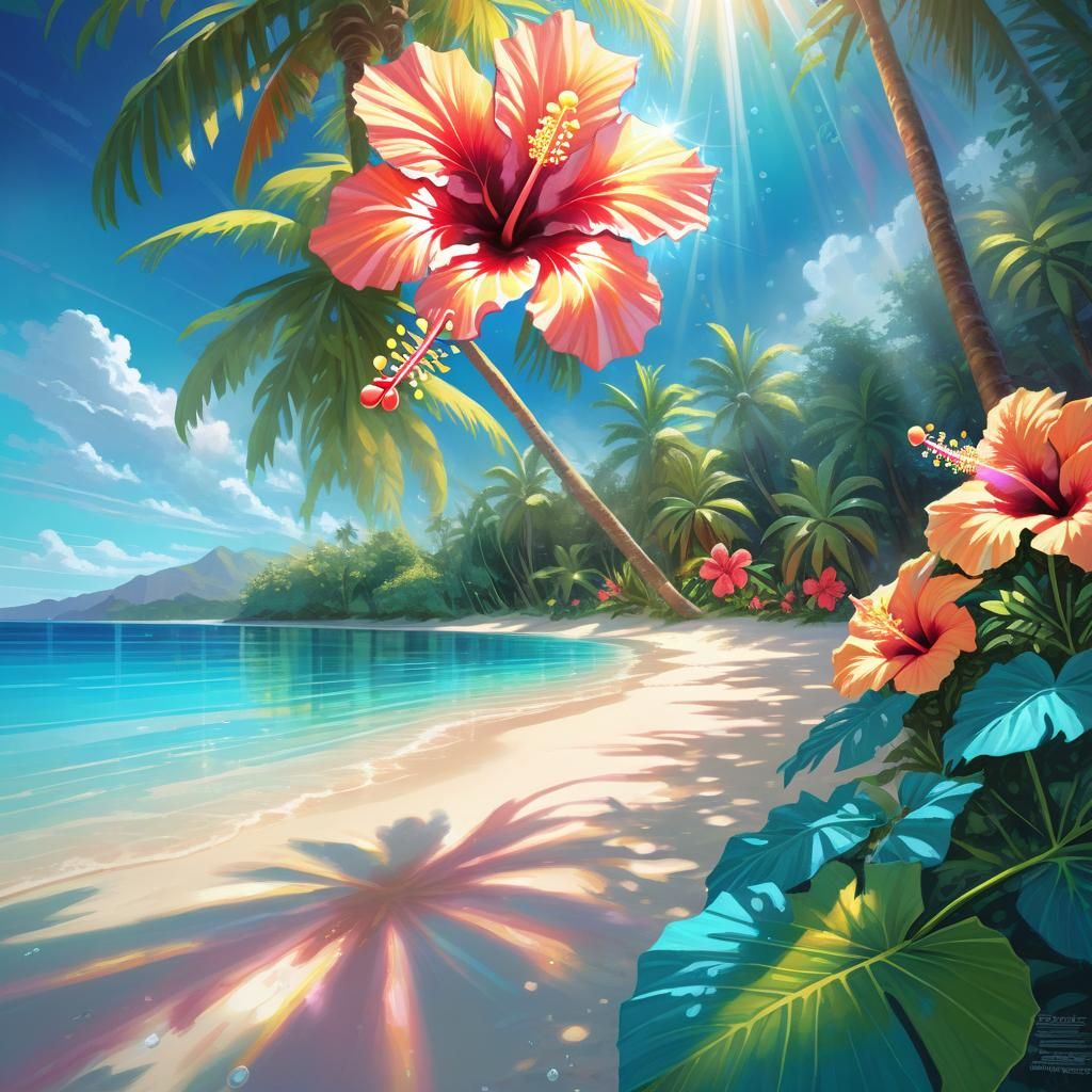 Vibrant Tropical Beach Paradise Artwork