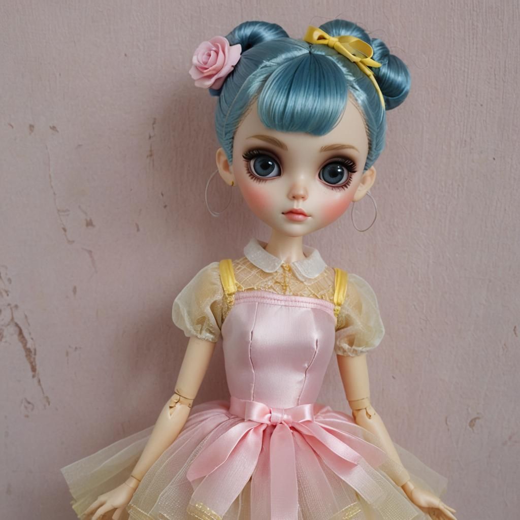 Lifelike Blythe Doll in Yellow Tutu: Kawaii Anime Art