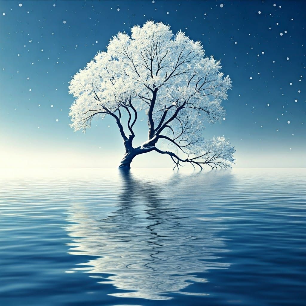 Winter Tree in Serene Snowy Landscape