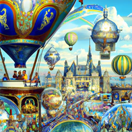 Victorian City with Crystal Domes and Airships