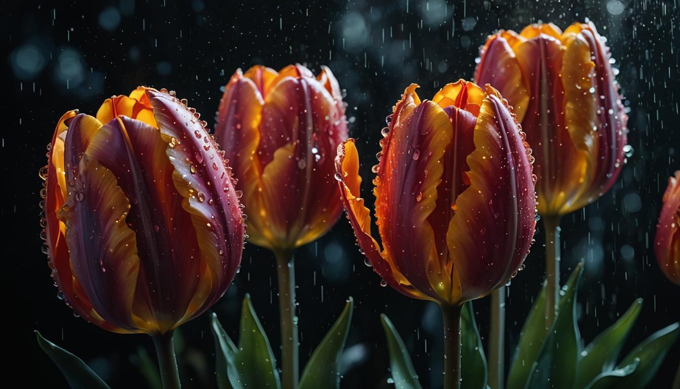 Ethereal Flame Tulip in Double Exposure Style