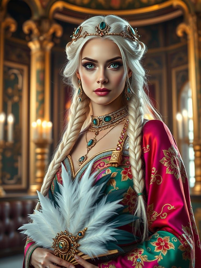 Regal Princess with Emerald Eyes in Opulent Palace