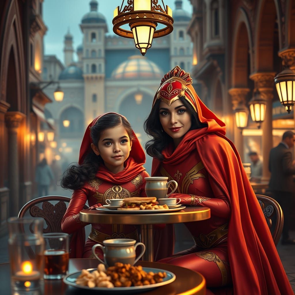 Mother Daughter Duo in Vibrant Superhero Attire Savor Egypti...