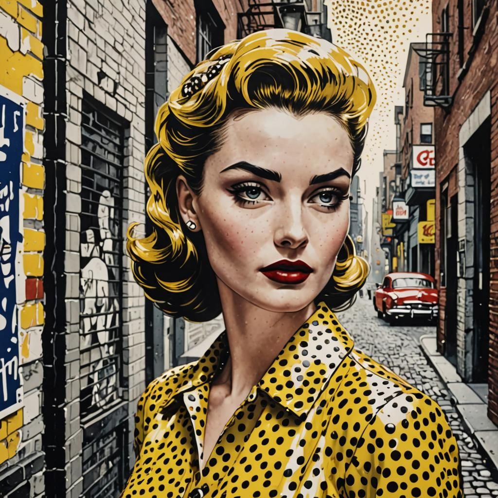 1950s Greaser Girl in Pointillist Pop Art Style