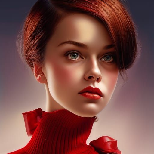 Gorgeous Woman in Red, Hyperrealistic Portrait