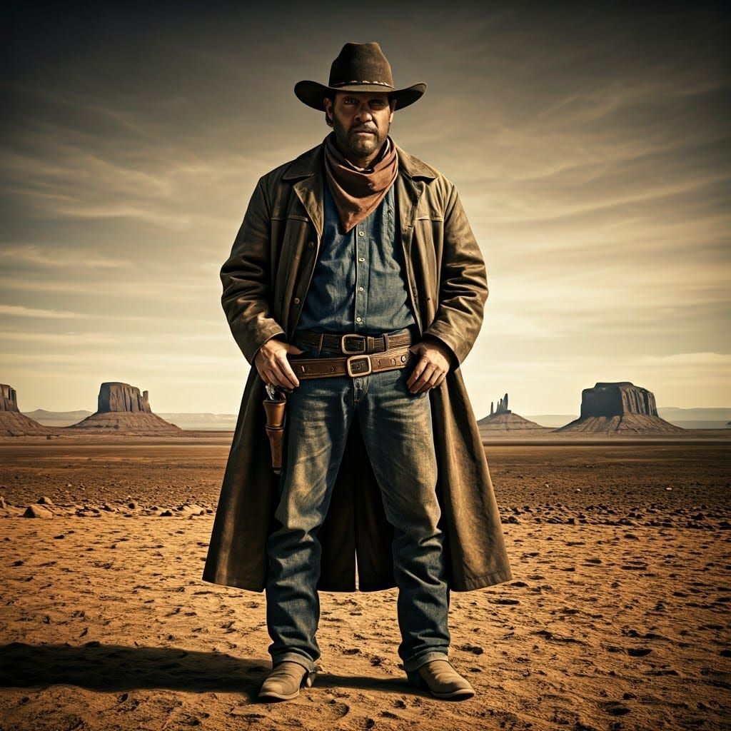 Cowboy in Western Landscape, Vintage Photograph Style