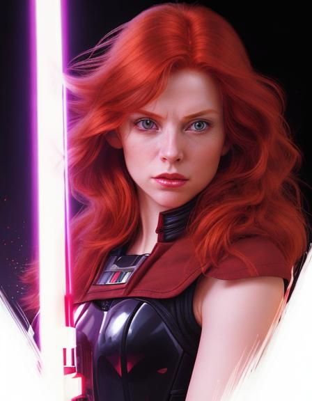 Redhead Lightsaber Wielder in Photorealistic Style