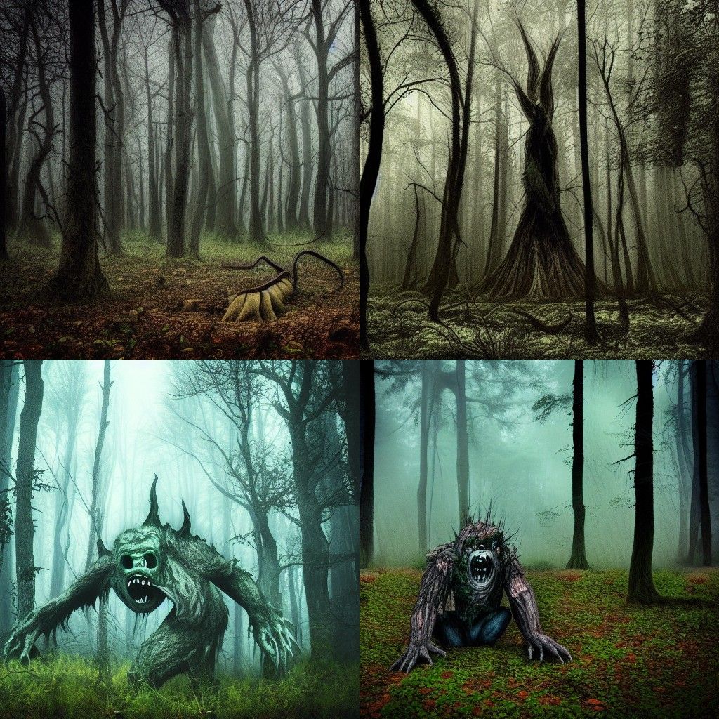 Scary Monster in Abandoned Dark Forest